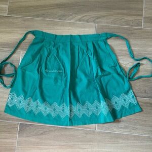 Teal Half Apron with White Embroidery, vintage small adult or children's